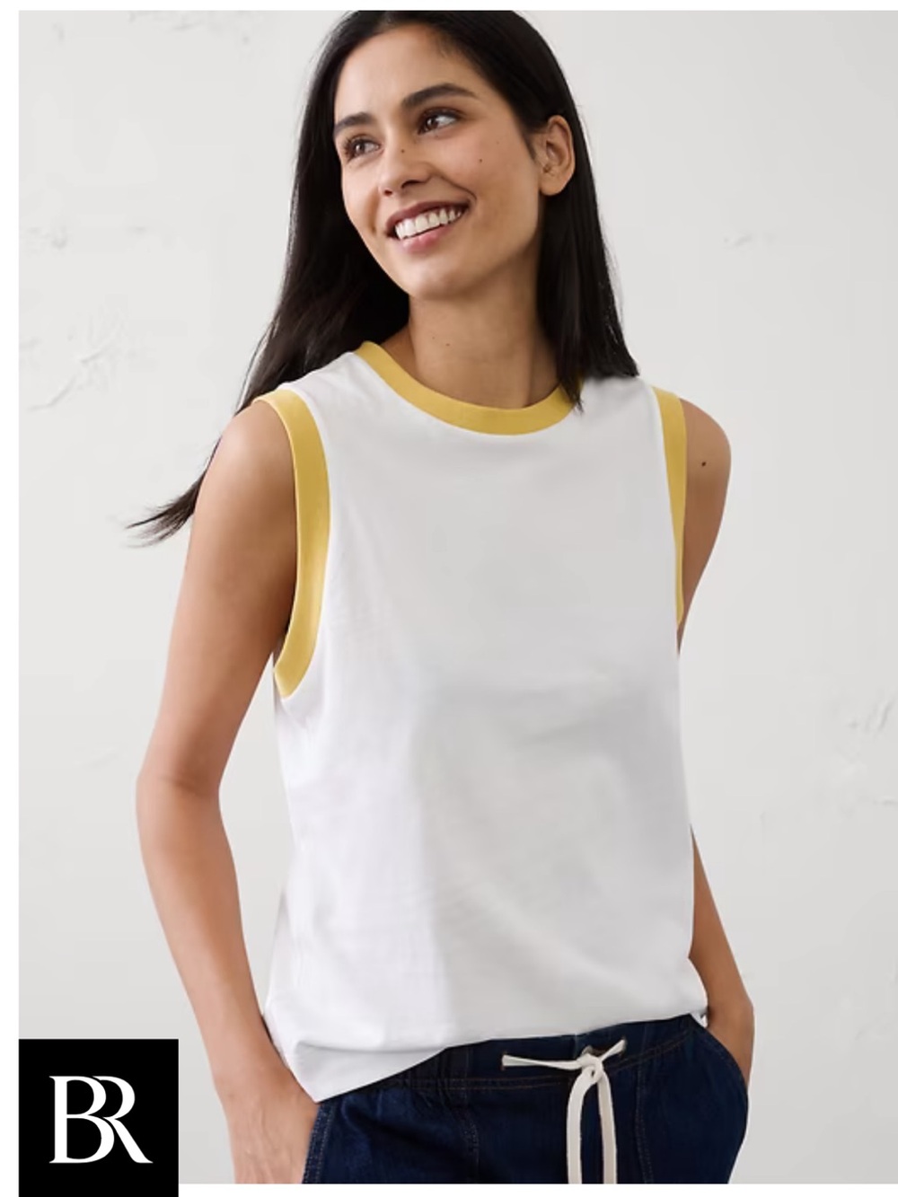 Banana Republic Premium Cotton Tank with Yellow Trim - S NWOT